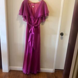 Vintage 1980s Chiffon Split Shoulder Semi Formal Prom Dress Violet Purple Large